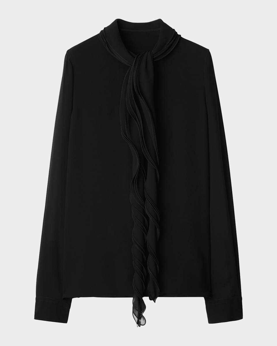 Ruffled Long Sleeve Silk Blouse